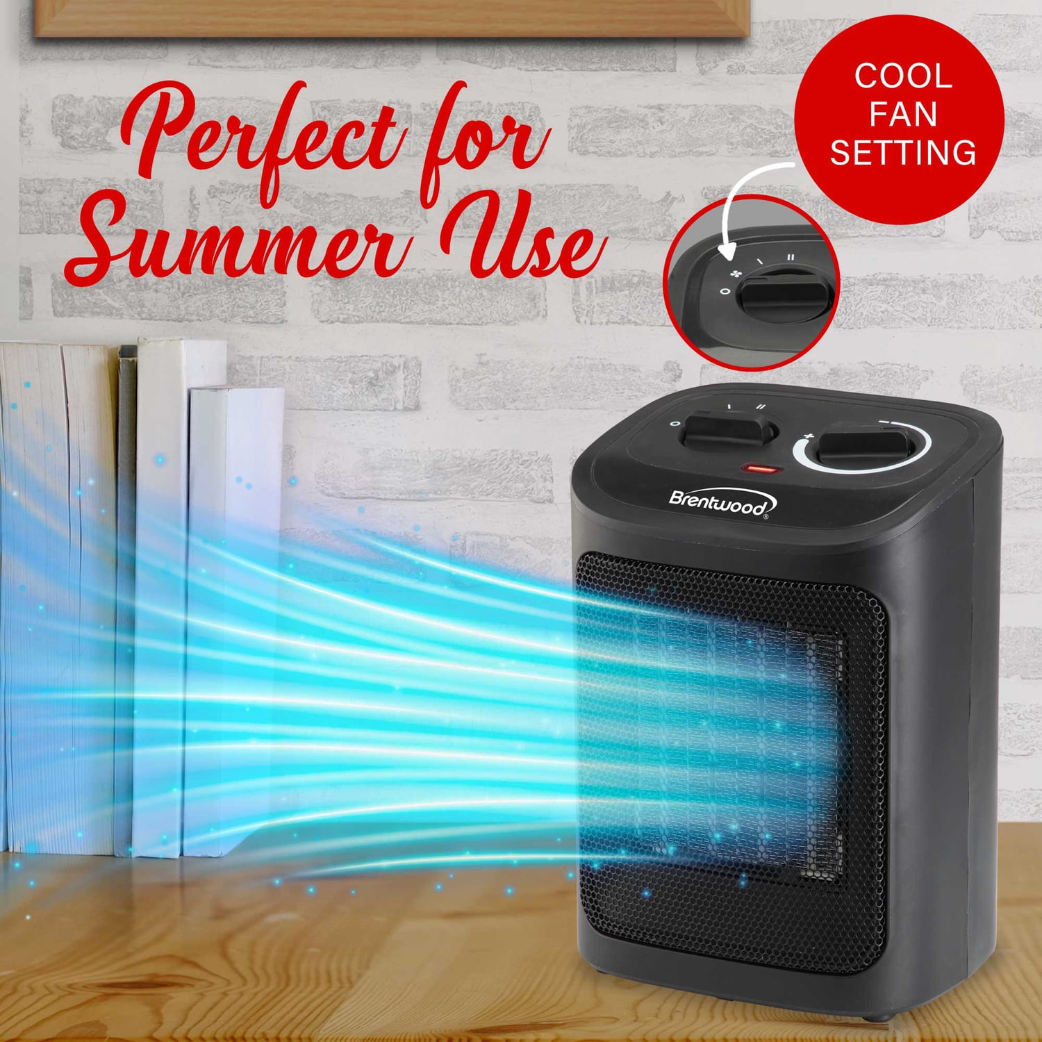 Brentwood 1,500-Watt-Max Portable Ceramic Space Heater and Fan, Black, H-C1603BK