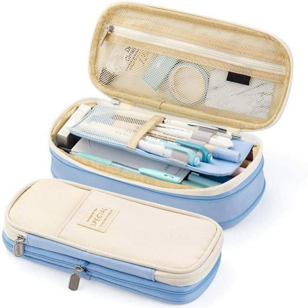 Estuche para lápices de gran capacidad, bolsa de almacenamiento para estudiantes, niñas, adultos, oficina, colegio, organizador escolar, color azul claro