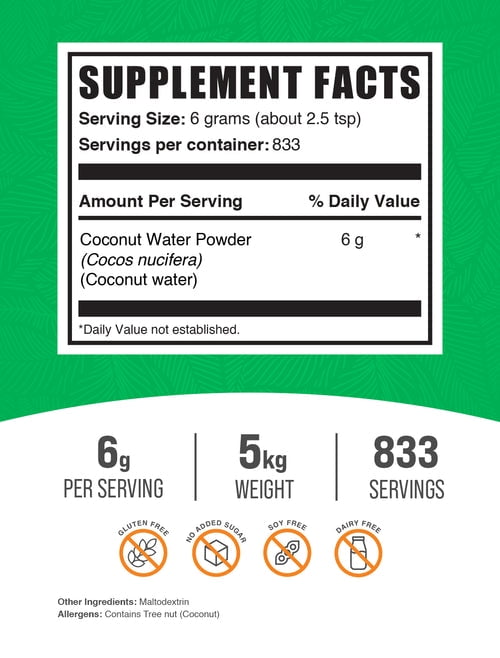 BulkSupplements Coconut Water Powder, Electrolyte Supplement, Energy Support, 5kg, 833 Servings