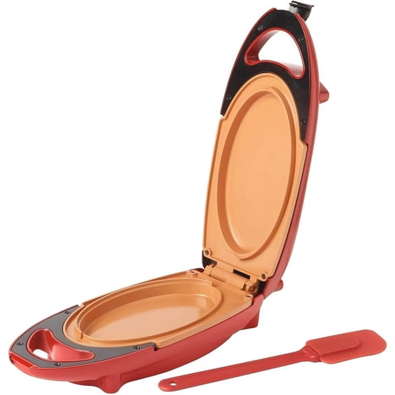 ABCISI 5 Minute Chef Electric Frying Pan with Spatula, Smokeless Nonstick Pan for Omelets, Fritattas, Paninis, Pizza Pockets, Quickly Cooking and Convenient for Breakfast, Red