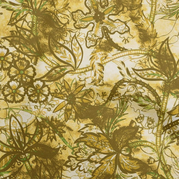 oneOone Cotton Flex Olive Green Fabric Abstract Floral Quilting Supplies Print Sewing Fabric By The Yard 40 Inch Wide