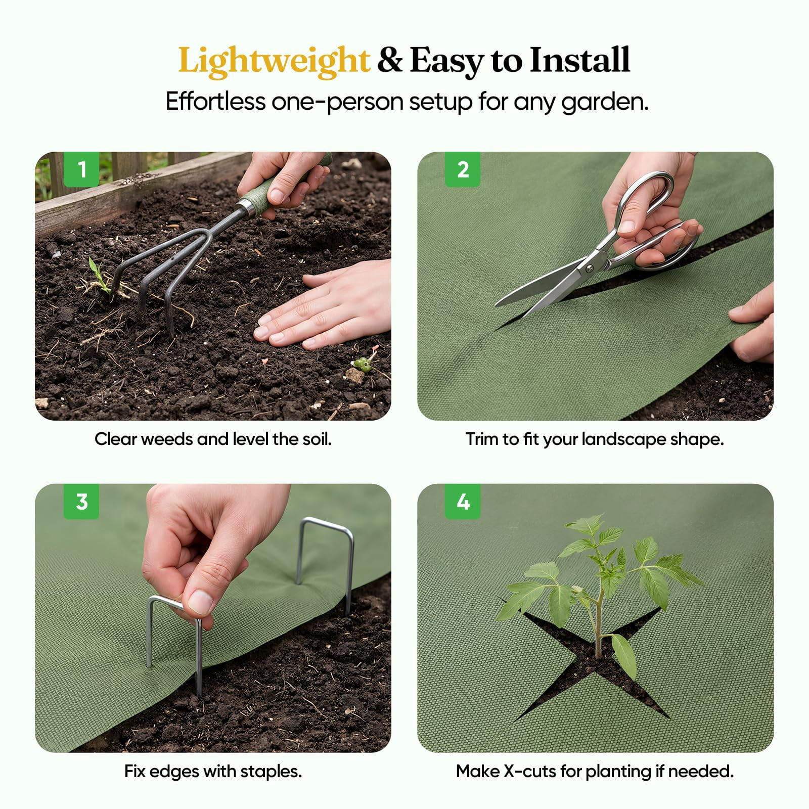 Weed Barrier Fabric  4ft X 50ft Non-woven Landscape Easy To Cut & Fray-resistant Breathable Permeable Landscaping With 15 Stakes For Gardens Flower Beds Vegetable Plots
