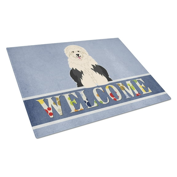 Caroline's Treasures Old English Sheepdog Welcome Glass Cutting Board Large