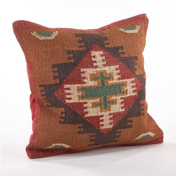 SARO 5173.M20S 20 in. Square Kilim Design Jute Down Filled Throw Pillow - Multi Color