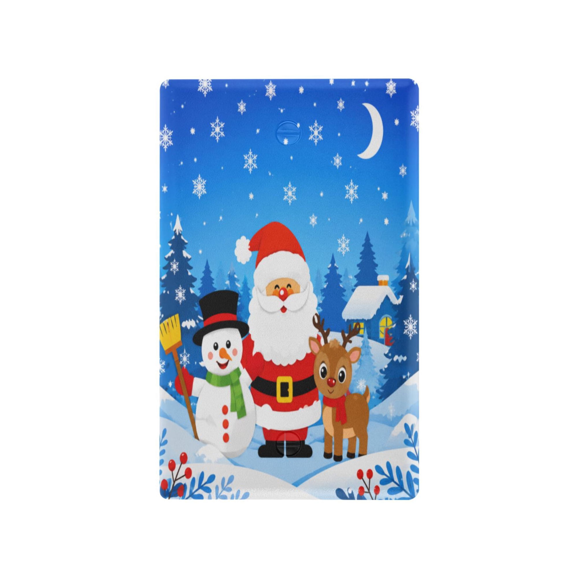 Santa Claus Snowman Reindeer Decorative Wall Plate, Flame Retardant PC Plastic Light Switch & Outlet Cover with Mounting Screws Fits Blank Unused Outlet
