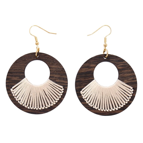 Bocar Geometric Wound Wooden Circle Earrings Dangle Earrings Hollow Wood Big Round Lightweight Dangle Drop Hook Earrings
