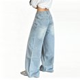 thumbnail image 4 of Mrmall Blue Sparkly Rhinestone Wide‑Leg Jeans for Women Loose Fit Y2K Denim Pants, 4 of 6