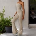 thumbnail image 3 of Women's Flared Halter Neck Jumpsuit Convert to High Waist Flared Yoga Pants- X Large, Tan, 3 of 7