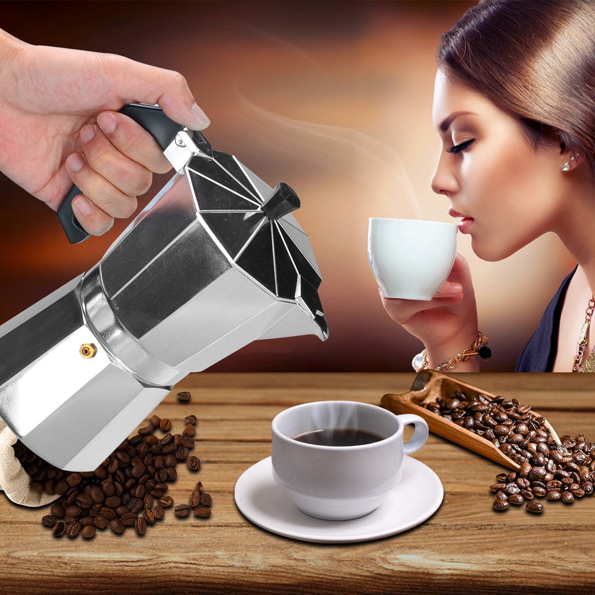Lychee Moka Pot Espresso Maker for Italian Cafe Brewing, Silver(150ml)