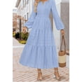thumbnail image 5 of Womens Fall Dresses Casual Midi Maxi Dresses with Pockets Lightweight Long Sleeve V Neck Elastic Waist Wedding Boho Beach Dress, 5 of 7