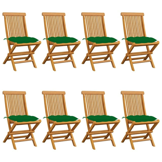 vidaXL Garden Chairs with Green Cushions 8 pcs Solid Teak Wood