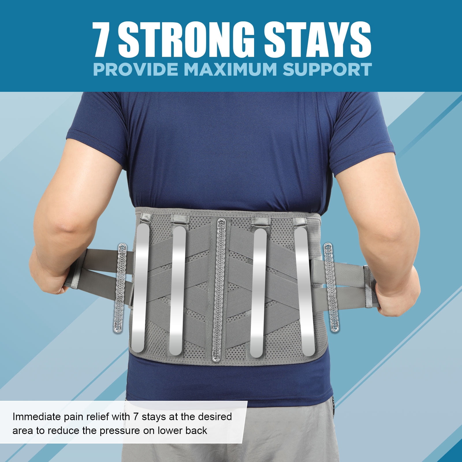 HONGJING Back Support Brace with Heating and Rechargeable Battery, for Lower Back Pain Relief, Gray, L