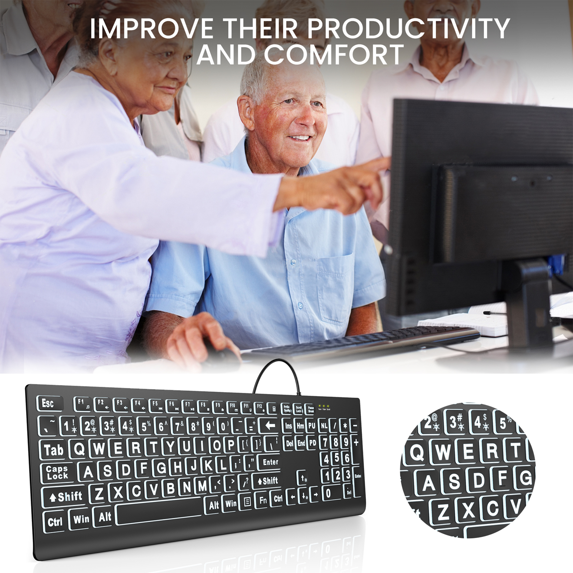 Wagpak Large Print Backlit Keyboard, Wired photo 5