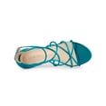 thumbnail image 5 of BLISSFUL STEP Women's Strappy Crisscross Strap Block Heels Sandals Lake Blue 7, 5 of 8