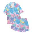 thumbnail image 3 of Teen Silk Pajama Set Heart Print Short Sleeve Button-Down Shirts Shorts Girl Summer Pajamas PJS for Girls Size 12-13 Years, 3 of 3