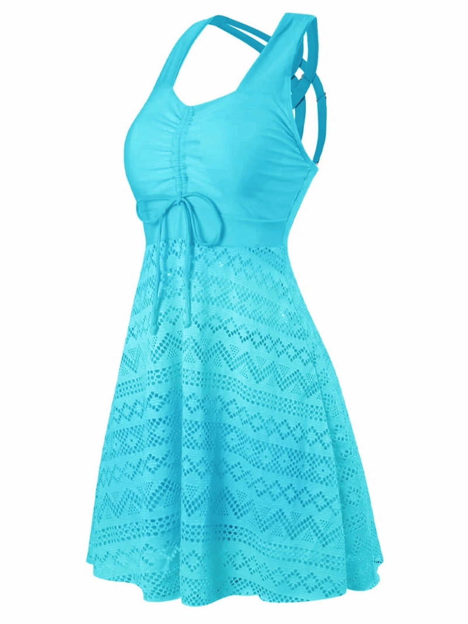 Womens Plus Size High Waist Skirted Swimsuit Tummy Control Lace Mesh Top and Swim Bottoms Mint Green XXL
