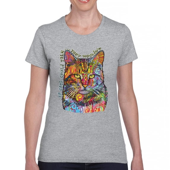 Tee Hunt If Cats Could Talk They Wouldn't T-Shirt Cute Dean Russo Women's T-Shirt Tee, Gray, Small