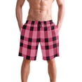 thumbnail image 4 of joogoo Men's Swim Trunks Checkered Pink Grid Print Beach Shorts with Pockets L, 4 of 6