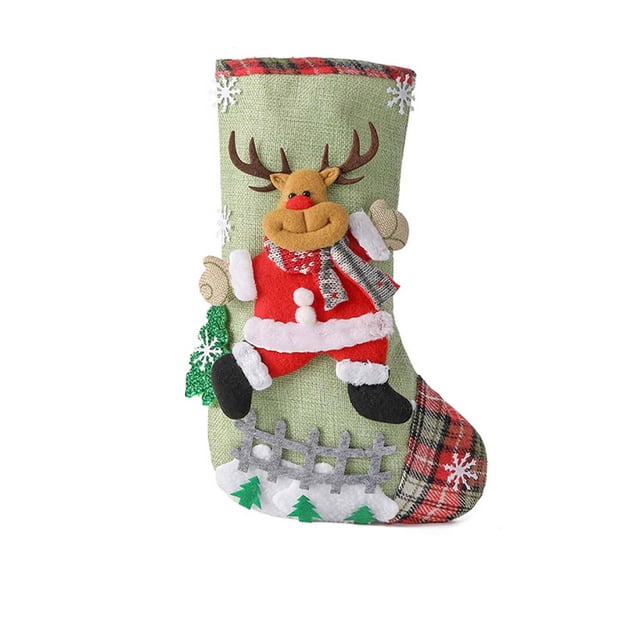 Fiudx Medias Navideñas, Diseño Personalizado de Lino a Cuadros, Artesanía Duradera, Decoración Navideña Multifuncional, Tradición Familiar Festiva, Tamaño 30 X 19 Cm, Incluye 1 Media.