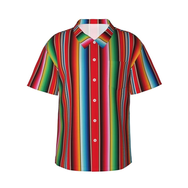 Balery Mexican Serape Blanket Stripes Camisas hawaianas de manga corta para hombre, camisas playeras de corte holgado, camisas de vacaciones con botones,Small