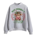 thumbnail image 1 of HNMKIU Hauts pour Femmes Imprimé Vache de Noël Chandail Col Rond Manches Longues Chandail en Molleton Imprimé Vache Col Rond, 1 of 4