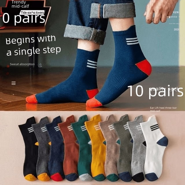 Calcetines de hombre hasta media pantorrilla, calcetines de otoño e invierno, calcetines de algodón, calcetines deportivos desodorantes de tacón largo, versión coreana