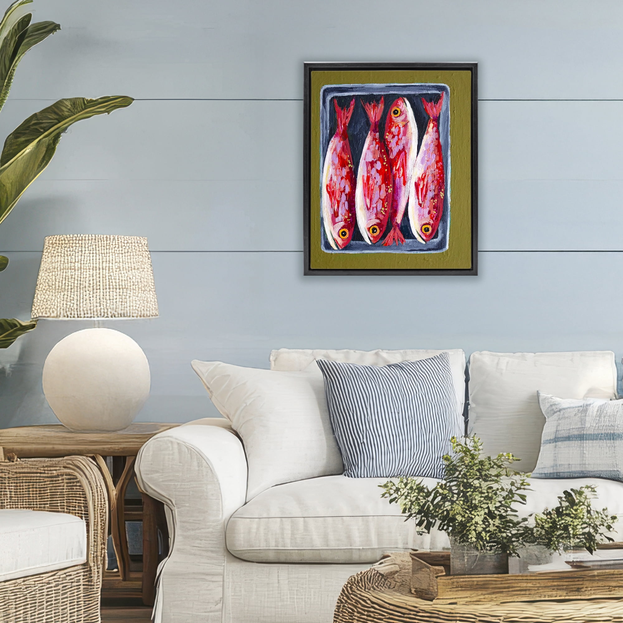 Stupell Industries Red Fish on a Platter Black Framed Floater Canvas Wall Art, design by Rachel Nerney