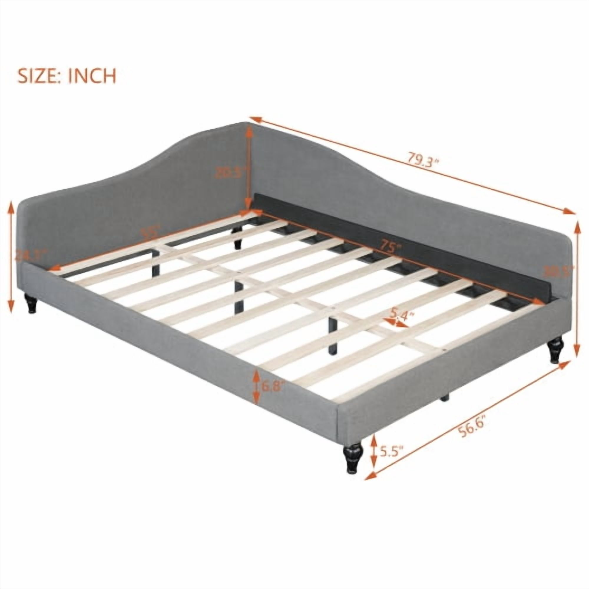Euroco Upholstered Twin Size Sofa Bed with Wood Legs, Full