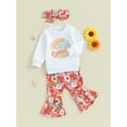 thumbnail image 3 of Bagilaanoe 3pcs Baby Girl Pants Set Toddler Letter Long Sleeve Sweatshirt Tops + Floral Flare Trousers + Headband 9M 12M 18M 24M 3T 4T Kids Casual Clothes, 3 of 8