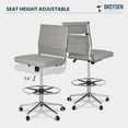 thumbnail image 4 of Okeysen Armless Desk Stool Drafting Chair Ergonomic Fabric Office Chair Modern Standing Desk Chair Adult with Adjustable Foot Ring, Ribbed Mid Back & Swivel Rolling, Gray, 4 of 8