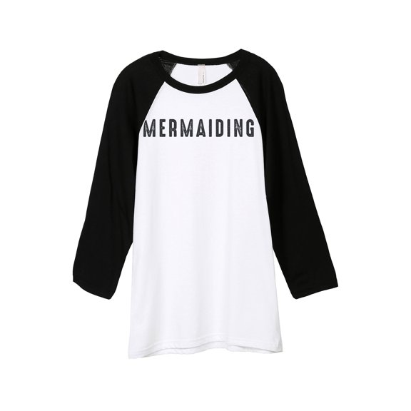 Thread Tank Mermaiding Unisex 3/4 Sleeves Baseball Raglan White Black X-Large