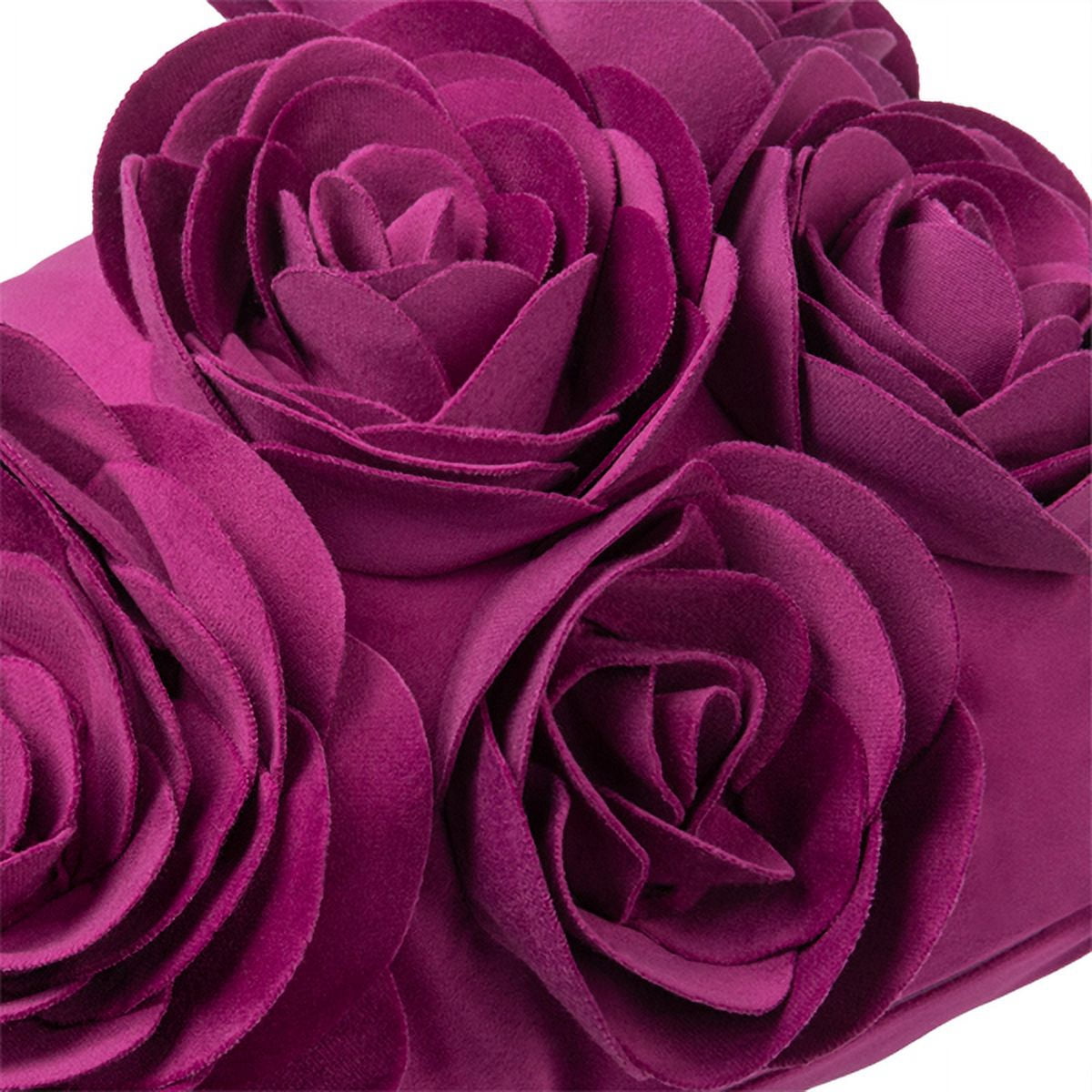 JWH  3D Velvet Rose Floral Design Throw Pillow Cases Handmade for Bed Sofa Chair Decoration 12x20inch Berry