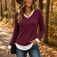 thumbnail image 7 of NominalSnug Women's Long Seleve Top Fake Two Piece Ribbed Knit Sweaters V-Neck Slim Fit Fall Winter Layered Shirt, 7 of 7