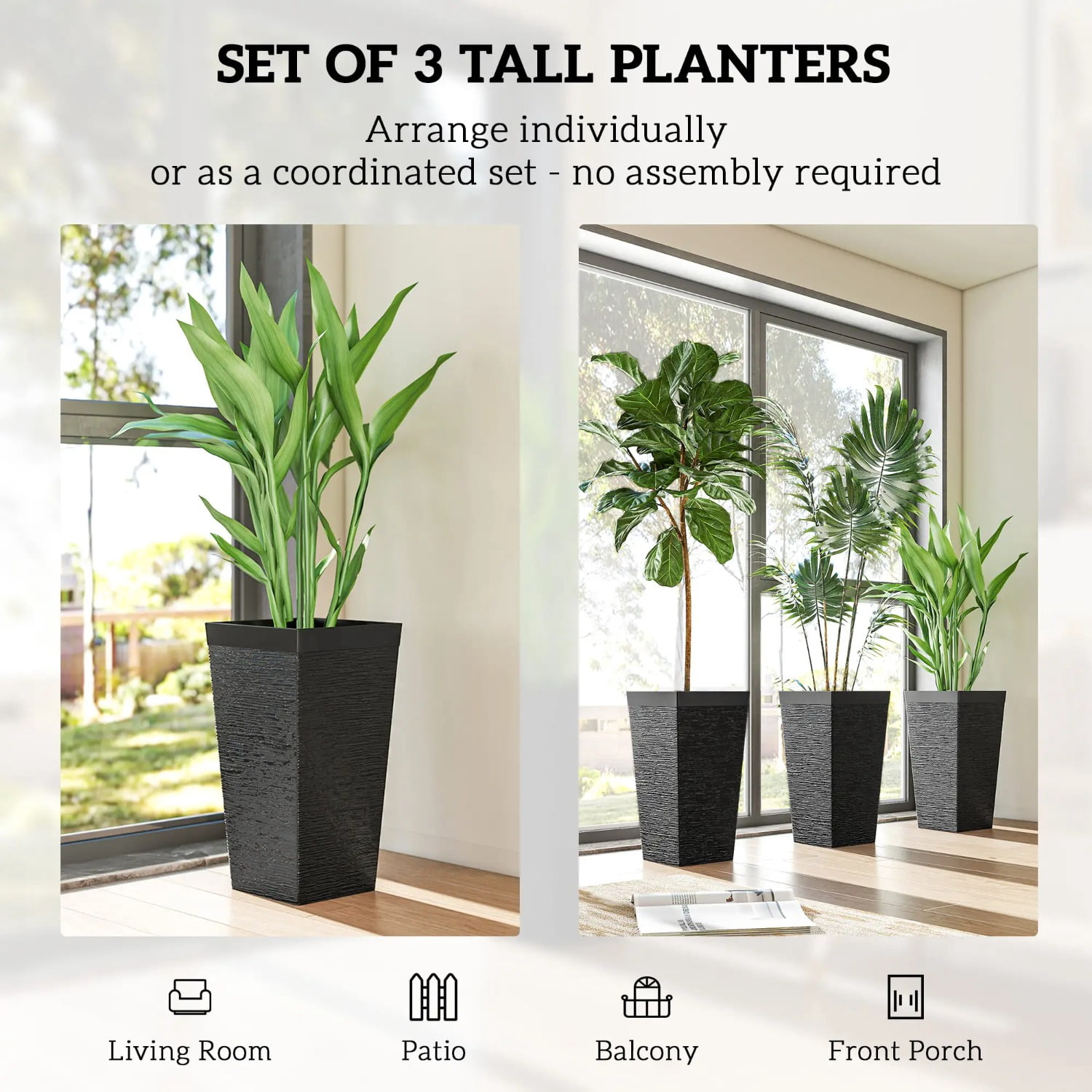 Set of 3 Plastic Flower Pots