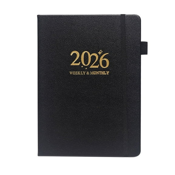 2026 Planner Weekly and Monthly (6.1" x 8.3") Daily Calendar Planner (Jan-Dec) , Leather Cover Planner with Pen Holder and Notes Pages, Black