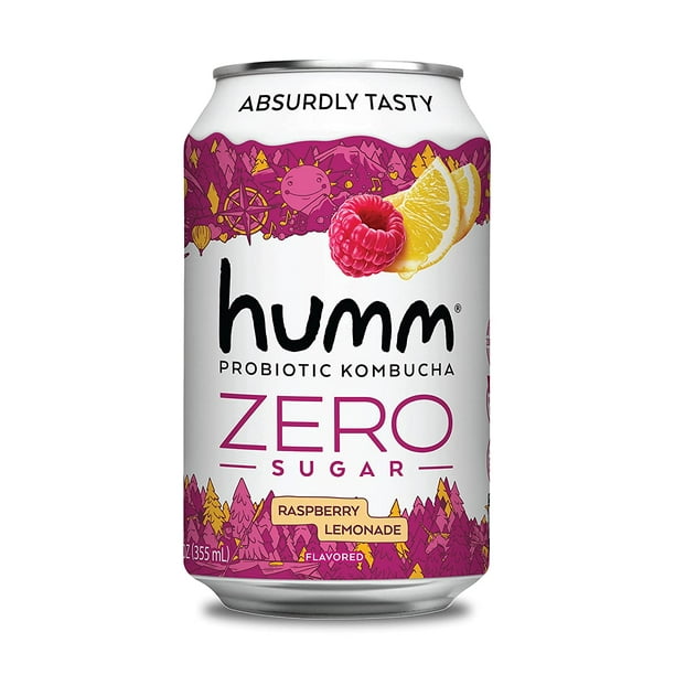 Humm Kombucha Zero Sugar Drink, Raspberry Lemonade, 16 Pack, 12 oz Cans