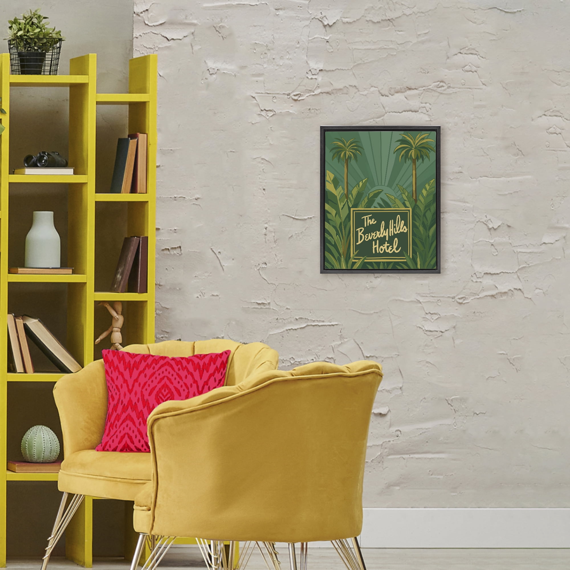 Stupell Industries Retro Beverly Hills Hotel Black Framed Floater Canvas Wall Art, design by Amelia Noyes
