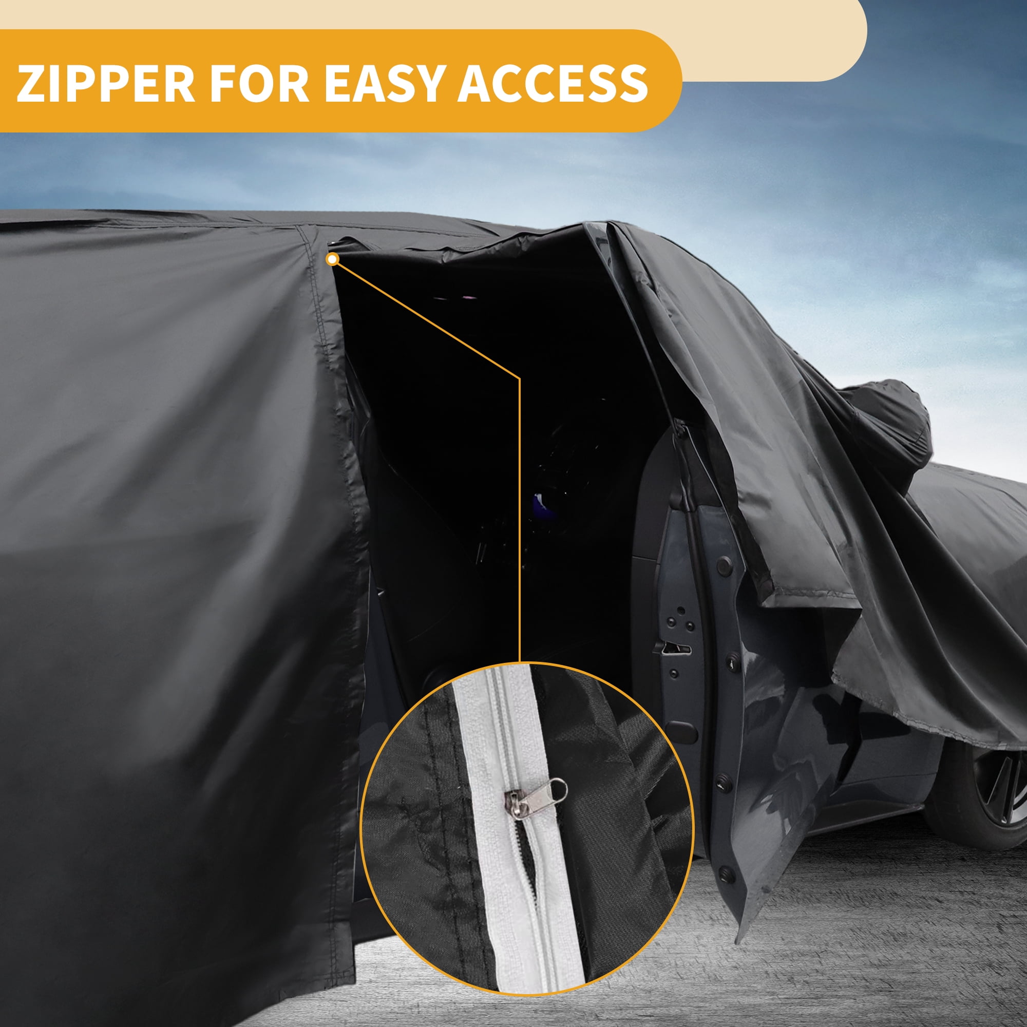Unique Bargains 1pc Universal Car Cover 210T-PU Black for Sedan 190" to 198"