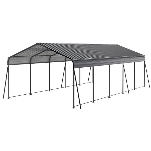 Miekor Metal Carport 13 ×26.5 FT Heavy Duty with Galvanized Steel Roof, Metal Garage Canopy with Galvanized Steel Roof & Frame, Car Tent Outdoor Storage Shed for Car, Boats and Truck, Gray 96736