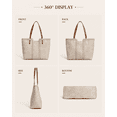 thumbnail image 3 of PORT&LOTUS Women's Beige Faux Leather Tote Bag Large Capacity Shoulder Handbag with Brown Contrast Stitching Minimalist Work & Travel Purse for Daily Use, 3 of 6