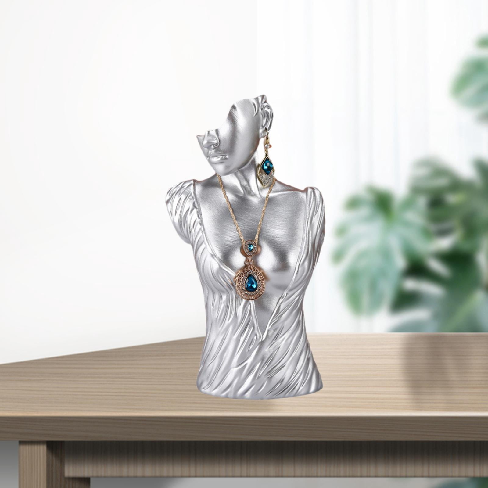 Mannequin Resin Jewelry Display Stand Necklace Bust Earring Pendant Rack Sliver Sliver 25X13X11cm