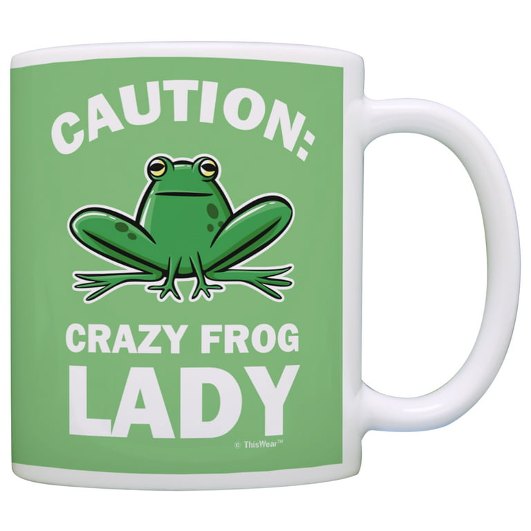 ThisWear Frog Gifts for Women Caution Crazy Frog Lady 11 ounce Coffee Mug  Green 