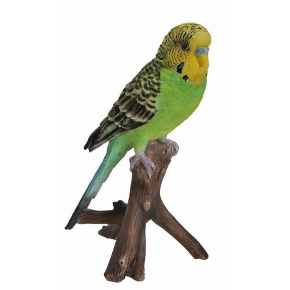 Hi-Line Gift Budgie on Branch 7” Green Animal Garden Statue, Incredibly Realistic