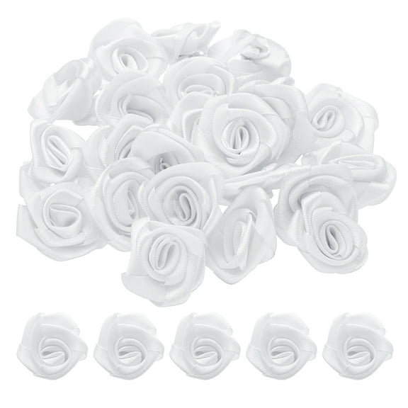 Uxcell 50pcs 3cm Ribbon Roses for Crafts Artificial Fabric Flowers, White