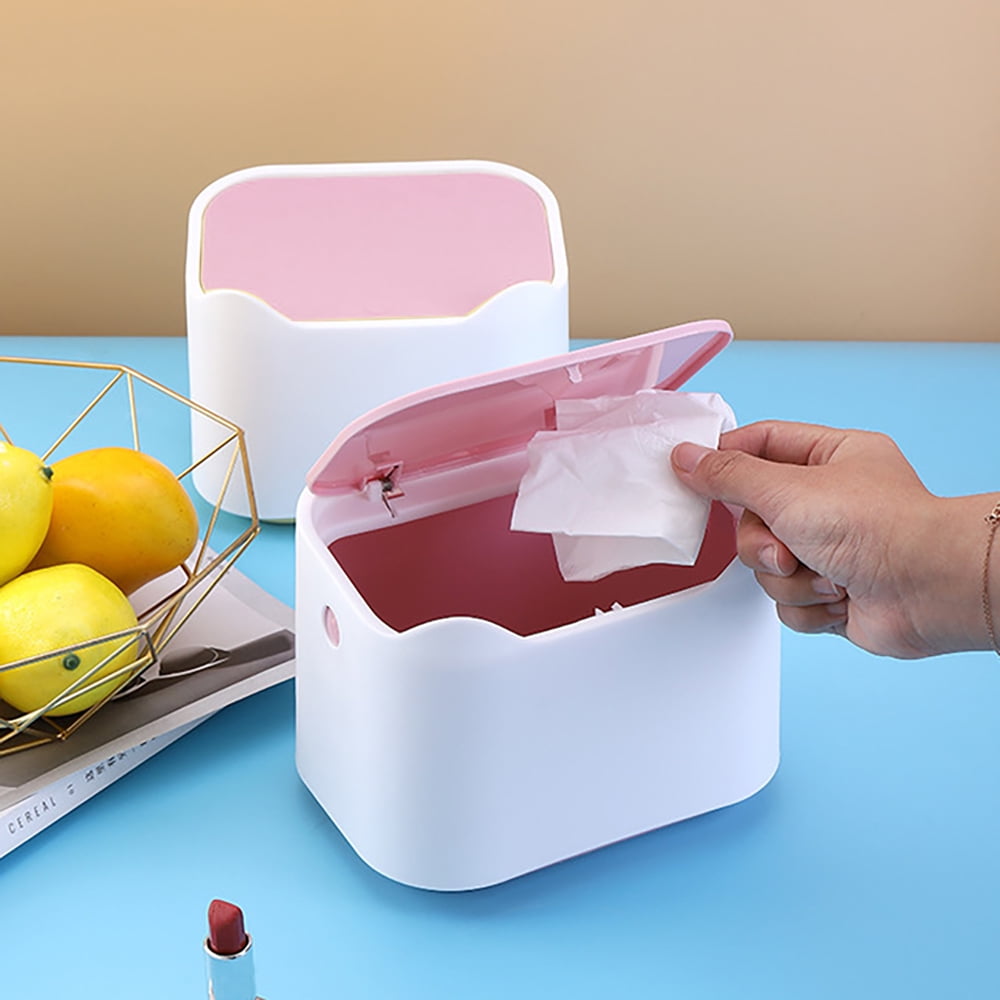 FANCY Desktop Trash Can With Lid Push Button Chuck Household Trash Can