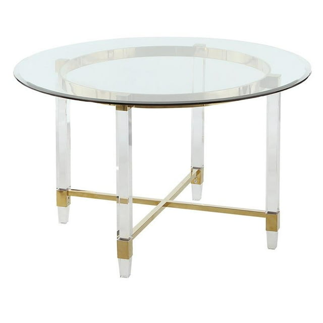 50" x 50" Circular Clear Glass Dining Table with Gold Stainless Steel Accents