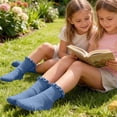 thumbnail image 4 of dazeni Girls Kids Ruffle Socks Size 1-12 T Uniform School Dress Frilly Soft Breathbale Crew Socks Blue 6-8Years, 4 of 5