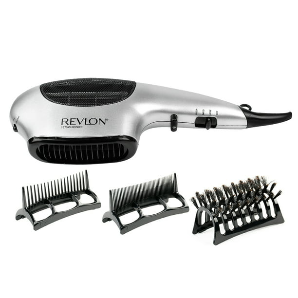 Revlon Perfect Heat 3-in-1 Multi Styling Travel Size Ceramic Hair Dryer,  1875 Watts, Silver with 3 Attachments 