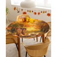 thumbnail image 4 of Round Fitted Tablecloths Thanksgiving Fall Sunflower Western Cowboy Waterproof Table Cover for Kitchen Dining Party Orange Oil Painting Art,45"-54", 4 of 6