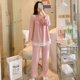 thumbnail image 2 of Pijama de otoño para mujer, cuello de una palabra, seda de leche, pantalones de manga larga, color sólido, dulce y lindo traje de casa, 2 of 5